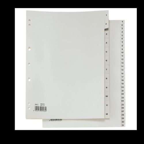 SEI ROTA RECORD INTERCALARE NUMERICO 1-6 IN PLASTICA 210X297 mm FORATURA UNIVERSALE GRIGIO CONF 6 Pz.